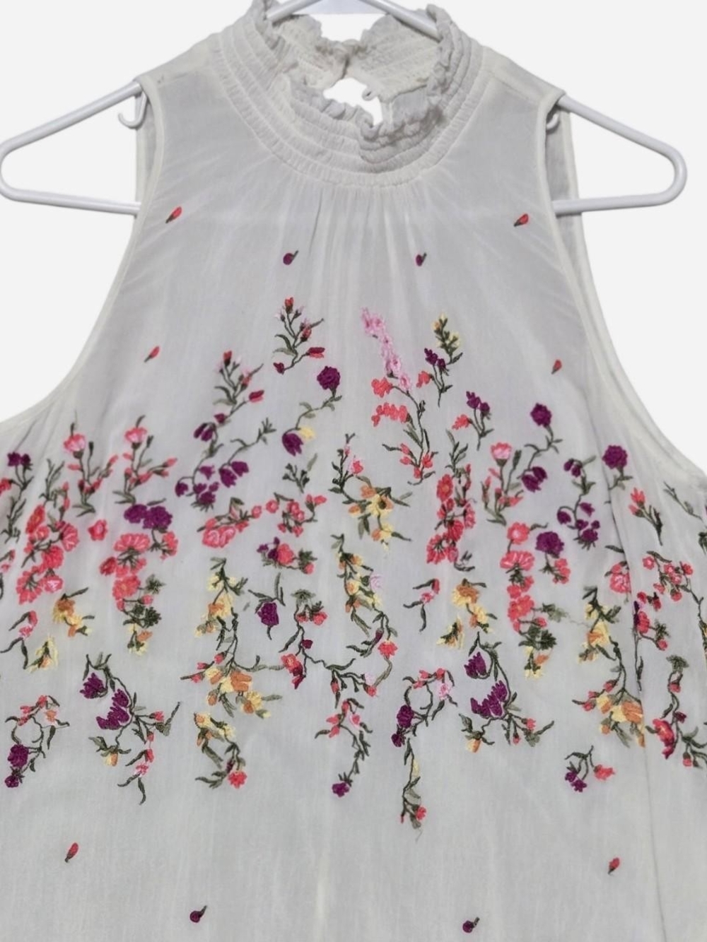 Anthropologie Floreat "Sorta" Floral Embroidered Smocked Mock Neck Blouse Boho